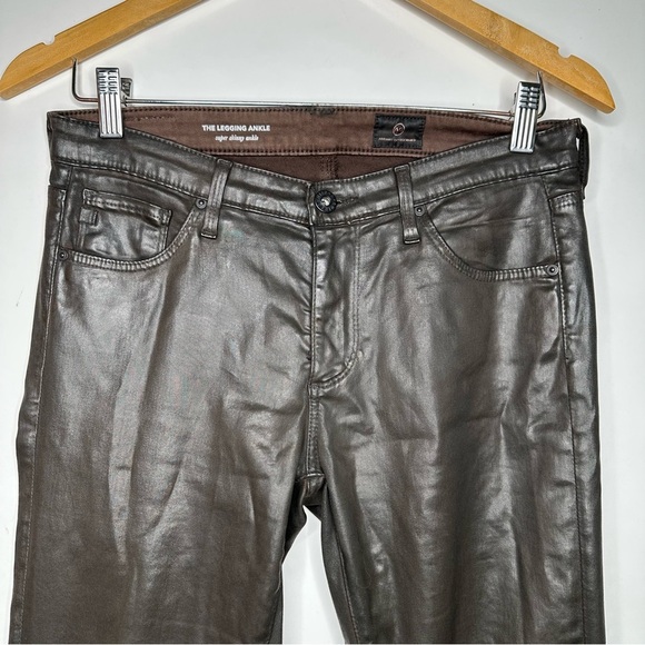 AG Adriano Goldschmied Brown Faux Leather Legging Ankle Pants Size 27 - Picture 3 of 10